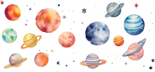 set planet watercolor for kids easy drawing kids style cut © EnelEva