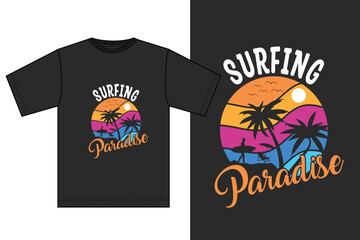 Surfing Paradise Summer  t-shirt design retro vintage sunset, surf shirt