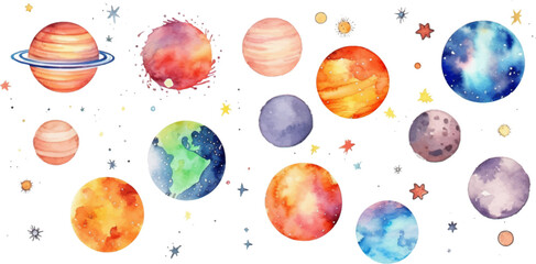 set planet watercolor for kids easy drawing kids style cut © EnelEva