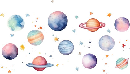 set planet watercolor for kids easy drawing kids style cut © EnelEva