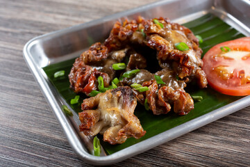 A view of a tray of chicharon bulaklak.
