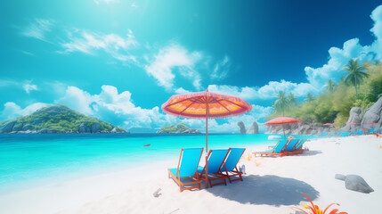 beach landscape with blue lounge ai generative