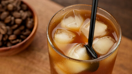 Black coffee with ice. Making iced coffee