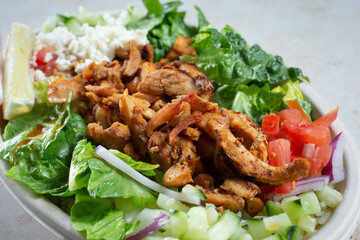 A view of a chicken shawarma salad.