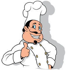 Chef with Smile in White Uniform Showing Thumb Up