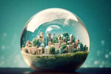  illustration of city in a bubble, Generative AI