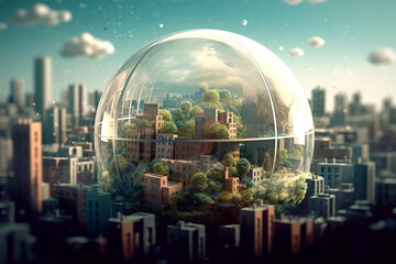  illustration of city in a bubble, Generative AI
