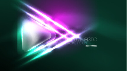 Digital Neon Abstract Background, Triangles And Lights Geometric Design Template