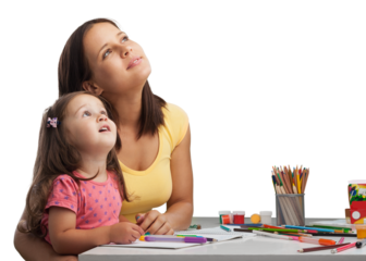Happy mother and daughter painting