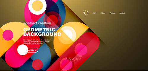 Abstract technology landing page background with circles and round elements. Creative concept for business, technology, science or print design