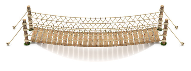 Side view of rope suspension bridge on white background - 3D illustration © mipan