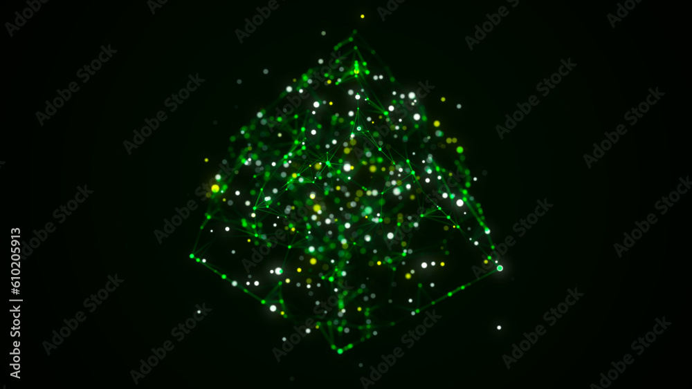 Poster Technology blockchain concept. Visualization of the dynamic flow of the cryptocurrency industry. Big data flow connections. Network connection structure. 3D Rendering.