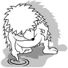 Drawing of a Hedgehog with a Finger in a Puddle of Water