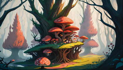 Enchanting Forest from a Beautiful Novel. Fairy Tale and Surrealism. Generative AI