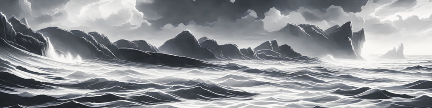 Ocean Waves. Stunning Seascape with Sunset. Colorful Sky. Generative AI
