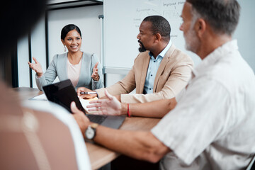 Business people, meeting and planning for strategy, brainstorming or sharing ideas at the office....