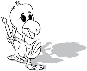 Drawing of a Standing Bird with a Paintbrush
