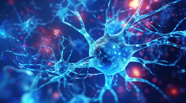 Neuron network, blue glowing colors, generative ai