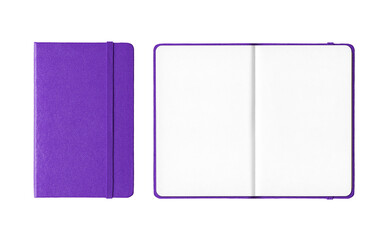 Purple closed and open notebooks isolated on transparent background