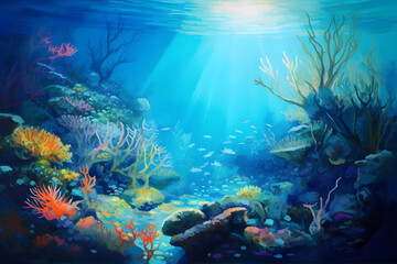 Fototapeta na wymiar coral reef with fish Illustration