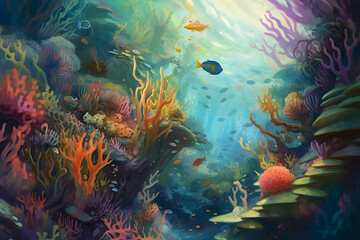 Fototapeta na wymiar coral reef with fish Illustration
