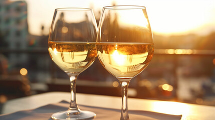 Obraz premium AI generative image of a wineglass of white wine in a wedding scene as background 