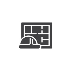 Hardhat and blueprint vector icon