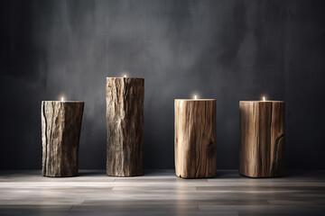 Obraz na płótnie Canvas Three wood decoration logs composition, isolated, with copyspace background. Generative AI