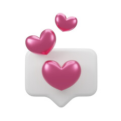 3d Heart text box, heart icon, love social media notification, love icon on the chat box, with alpha channel to the custom background. 