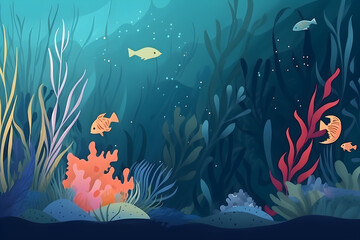 Naklejka na ściany i meble Beautiful underwater scene with fishes