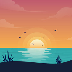 Fototapeta na wymiar sunset on the beach landscape background