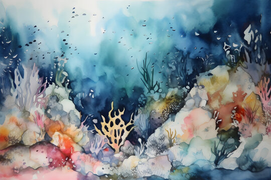 Beautiful underwater watercolour scene