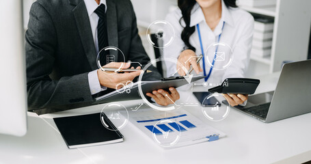 Co working process, team working.Coding software developer work with AR new design dashboard computer icons.team business concept.