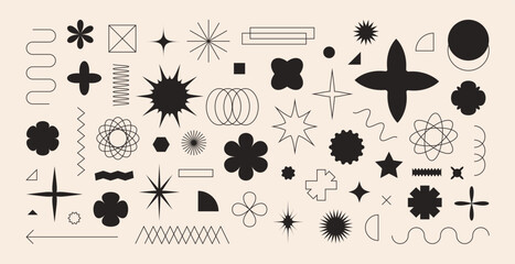 Basic geometric shapes. Abstract elements set brutalist style, brutalism simple figures for posters. Modern vector design