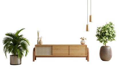 Shelf tv in modern empty room,minimal design isolated on transparent background.3d rendering