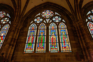 Fototapeta premium Stained-glass windows of Strasbourg Cathedral, Alsace, France