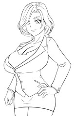 Business Woman Anime Portrait Line Art