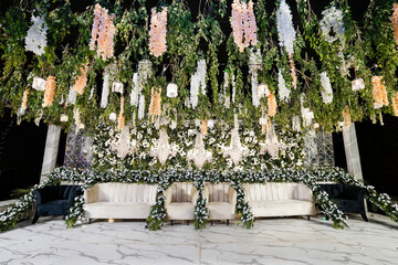 Wedding ceremony and decorations Stage for Bride and Bridegrooms , wedding Event Decor Concept.