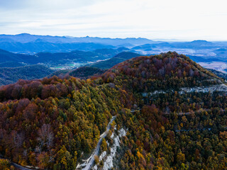 Fototapeta premium Autumn landscape in Puigsacalm Peak, La Garrotxa, Girona, Spain.