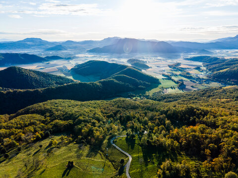 Autumn landscape in Puigsacalm Peak, La Garrotxa, Girona, Spain.