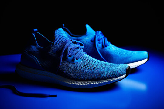 Zapatillas deportivas de entrenamiento de gimnasio estilo sneaker. Zapatillas para entrenar azules transpirables. Generative ai. 