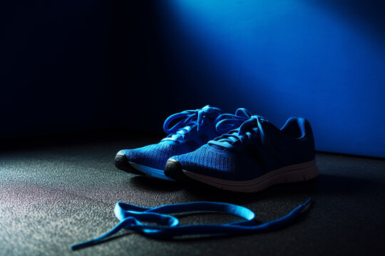 Zapatillas deportivas de entrenamiento de gimnasio estilo sneaker. Zapatillas para entrenar azules transpirables. Generative ai. 
