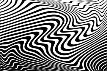 Wavy Lines Pattern with 3D Illusion and Motion Effect. Black and White Texture.