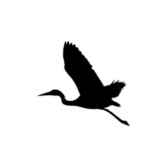 The Black Heron Bird (Egretta Ardesiaca), also known as the Black Egret Silhouette for Art Illustration, Logo, Pictogram, Website, or Graphic Design Element. Vector Illustration