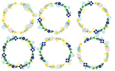 花のサークルフレームセットイラスト