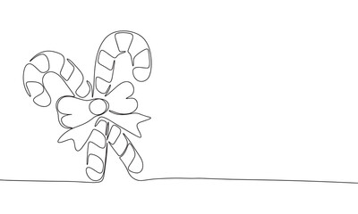 Candy cane isolated on white background. One line continuous Christmas stick. Line art outline vector illustration.