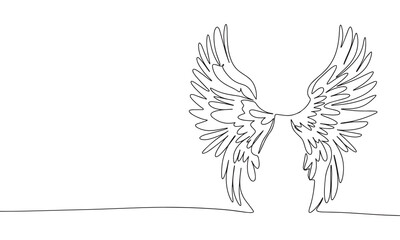 Wings isolated on white background. One line continuous angel wings. Line art outline vector illustration.