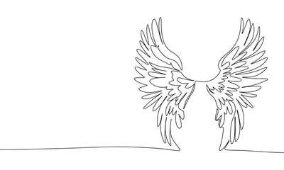 Wings isolated on white background. One line continuous angel wings. Line art outline vector illustration.