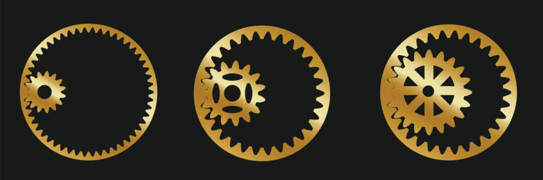 Collection of internal gear. Real involute. Set of gearing, gears, mechanical. Internal gear and pinion. Vector illustration.