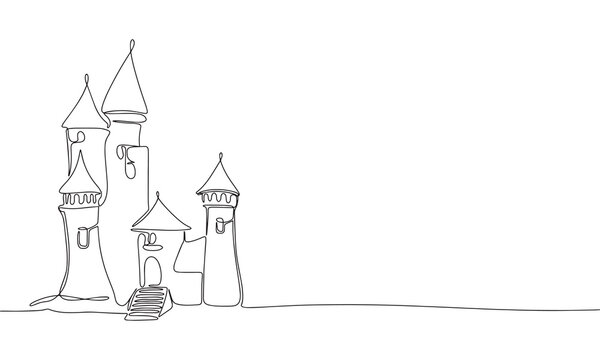 recommend clip art: Fairy castle isolated on white background. One line continuous marvelous castle. Line art outline vector illustration.